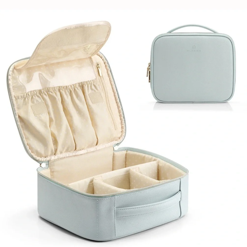 Vlando Travel Makeup Case Organizer Vanity Cosmetic Train Case Mint